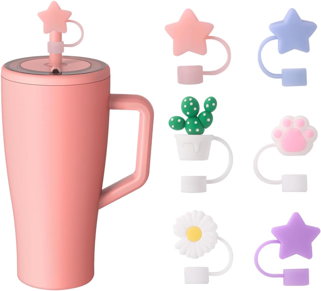 Straw Compatible With Brumate 30oz & 40oz, Adjustable Silicone Era Straw Cover, 6PCS Colorful Straws (Star)