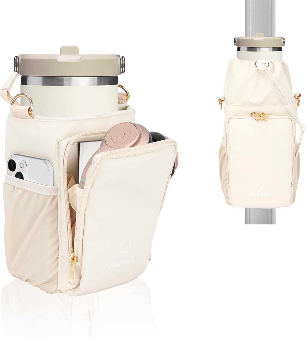 WulfPack Magnetic Gym Bag, Magnetic Bottle Bag, Water Bottle Carrier Holder with Large Phone Pockets, Large Pockets, Gym Bag, Work, and Sports (Crème)