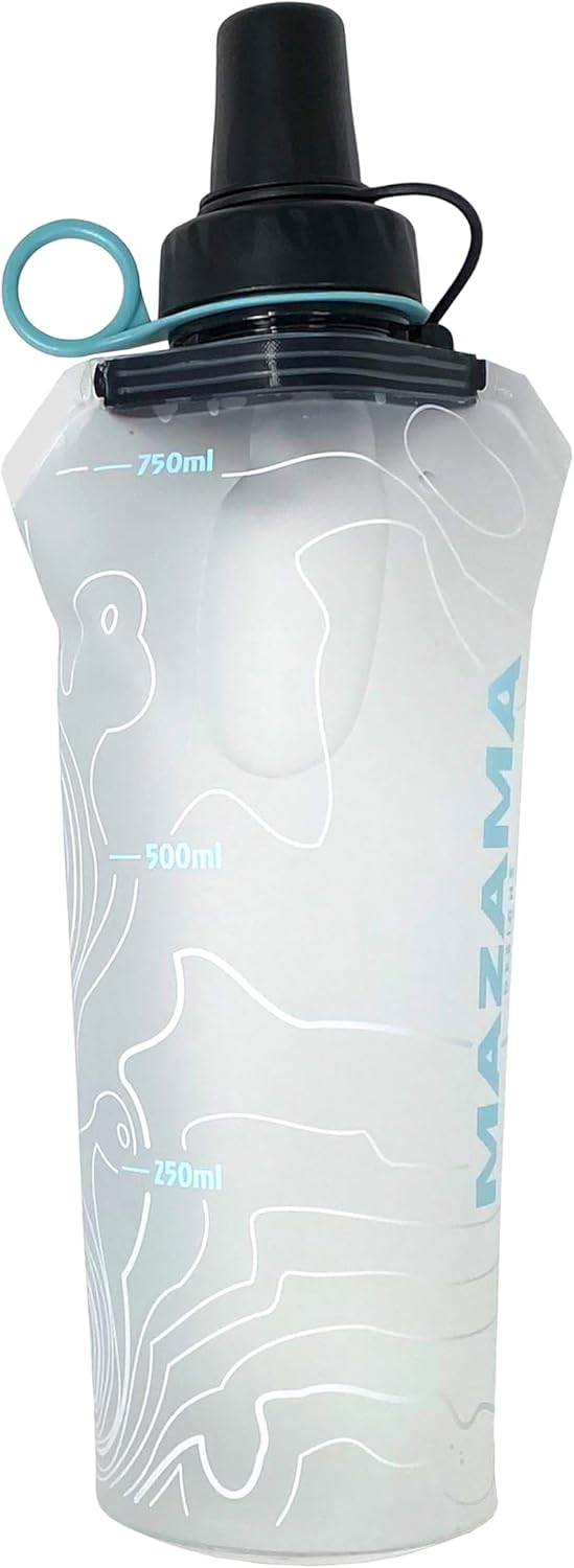 Mazama Aqua Bend Collapsible Soft Sport Water Bottle/Flask/Canteen. Ultralight and Eco-Friendly. Ideal for Running, Hiking, Cycling, Climbing. Fits Most Hydration Vests. (Glacier, 750ml)