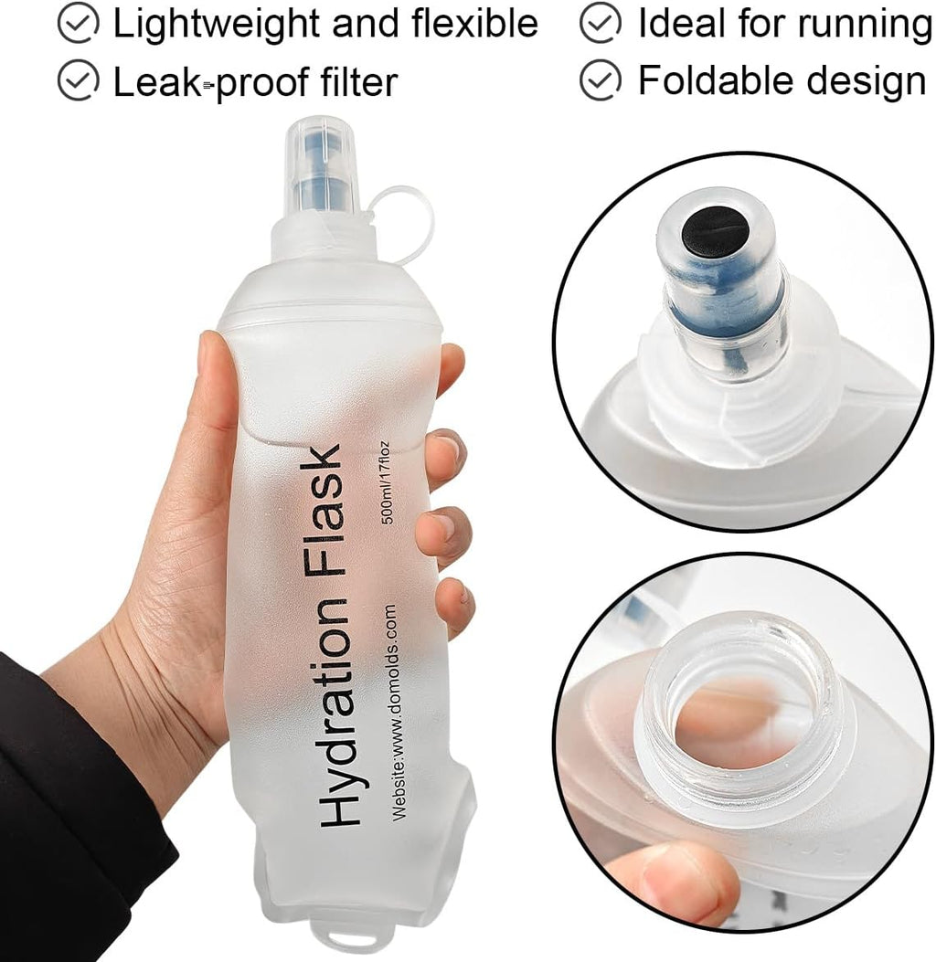 WILDREEDS 500ml Soft Flask, TPU Collapsible Soft Water Bottle for Hydration Pack, Running Vest, Folding Water Bottle for Hiking Cycling Climbing-1Pcs, White