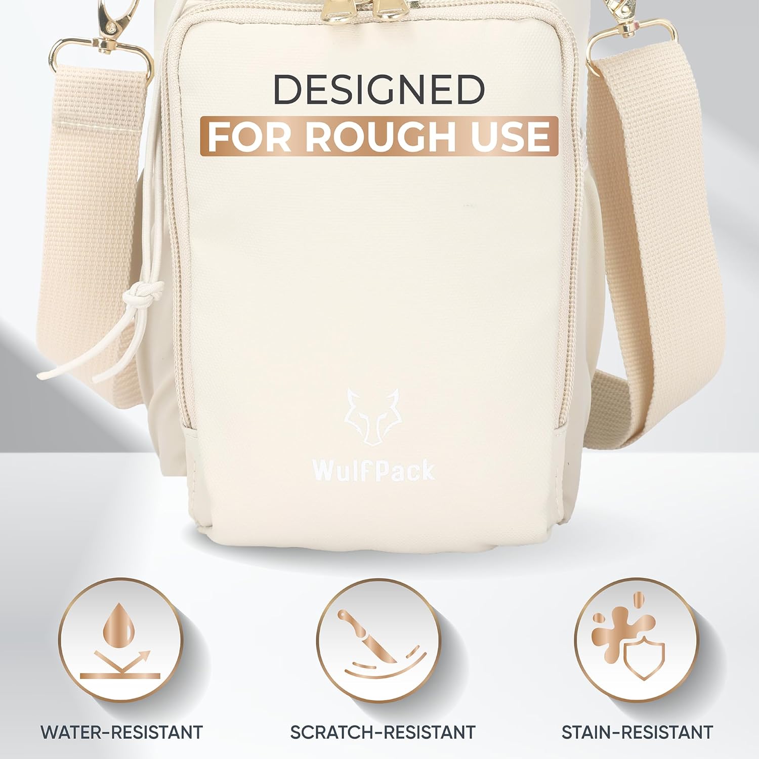 WulfPack Magnetic Gym Bag, Magnetic Bottle Bag, Water Bottle Carrier Holder with Large Phone Pockets, Large Pockets, Gym Bag, Work, and Sports (Crème)