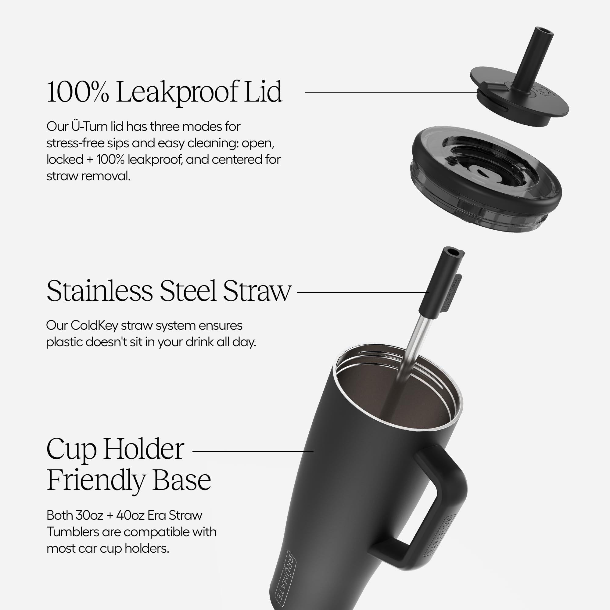 BrüMate Era 40 oz Tumbler with Handle and Straw | 100% Leakproof Insulated Water Bottle Tumbler with Lid and Flexible SoftSip Straw | Made of Stainless Steel | Cup Holder Friendly | 40oz (Dark Aura)