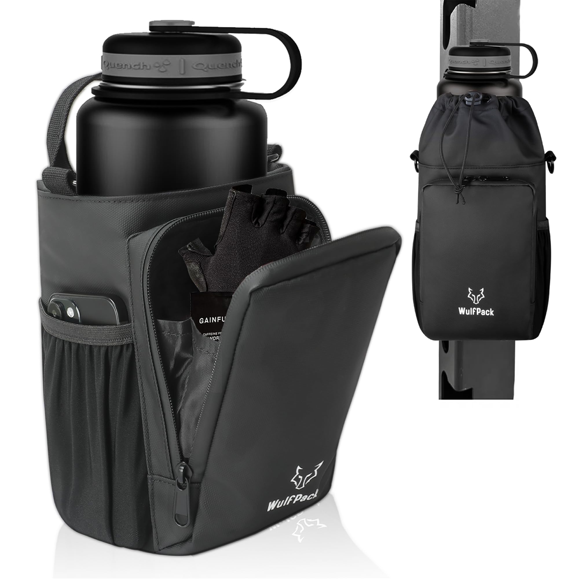 WulfPack Magnetic Gym Bag, Magnetic Bottle Bag, Water Bottle Carrier Holder with Large Phone Pockets, Large Pockets, Gym Bag, Work, and Sports (Crème)