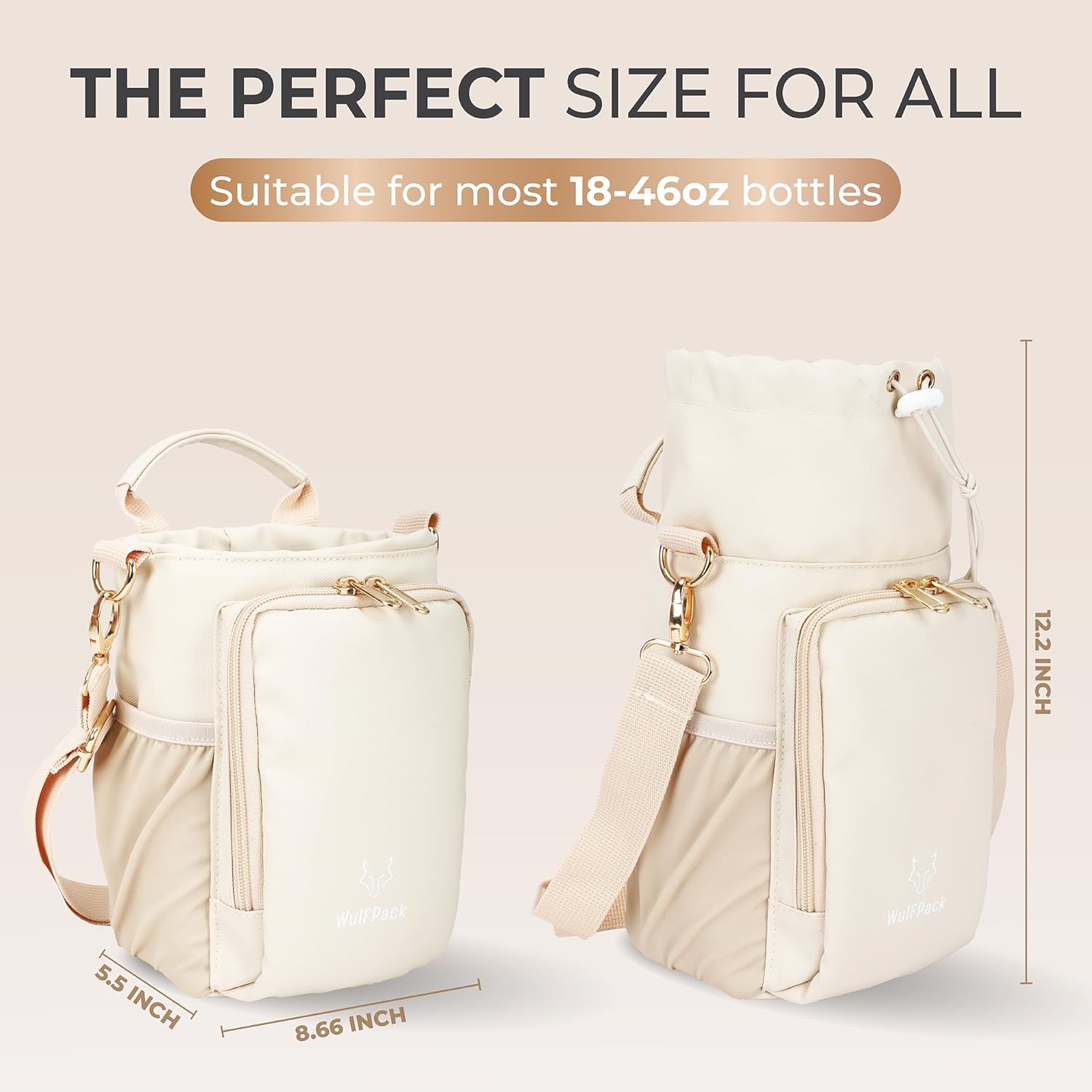 WulfPack Magnetic Gym Bag, Magnetic Bottle Bag, Water Bottle Carrier Holder with Large Phone Pockets, Large Pockets, Gym Bag, Work, and Sports (Crème)