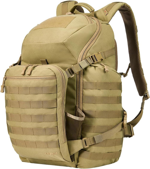 52L Tactical Backpack – 3-Day Bug Out Bag with Helmet Holder, Hydration Pocket & MOLLE for Emergency, Car Camping (Tan)
