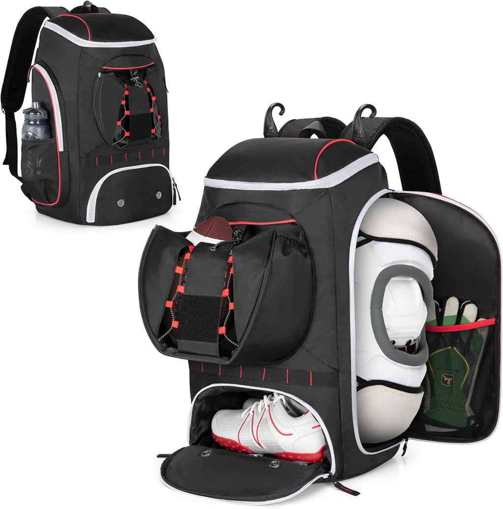 Football Bag for Equipment with External Ball Holder, Insulated Pocket and Fence Hooks, Football Backpack for Youth and Adult
