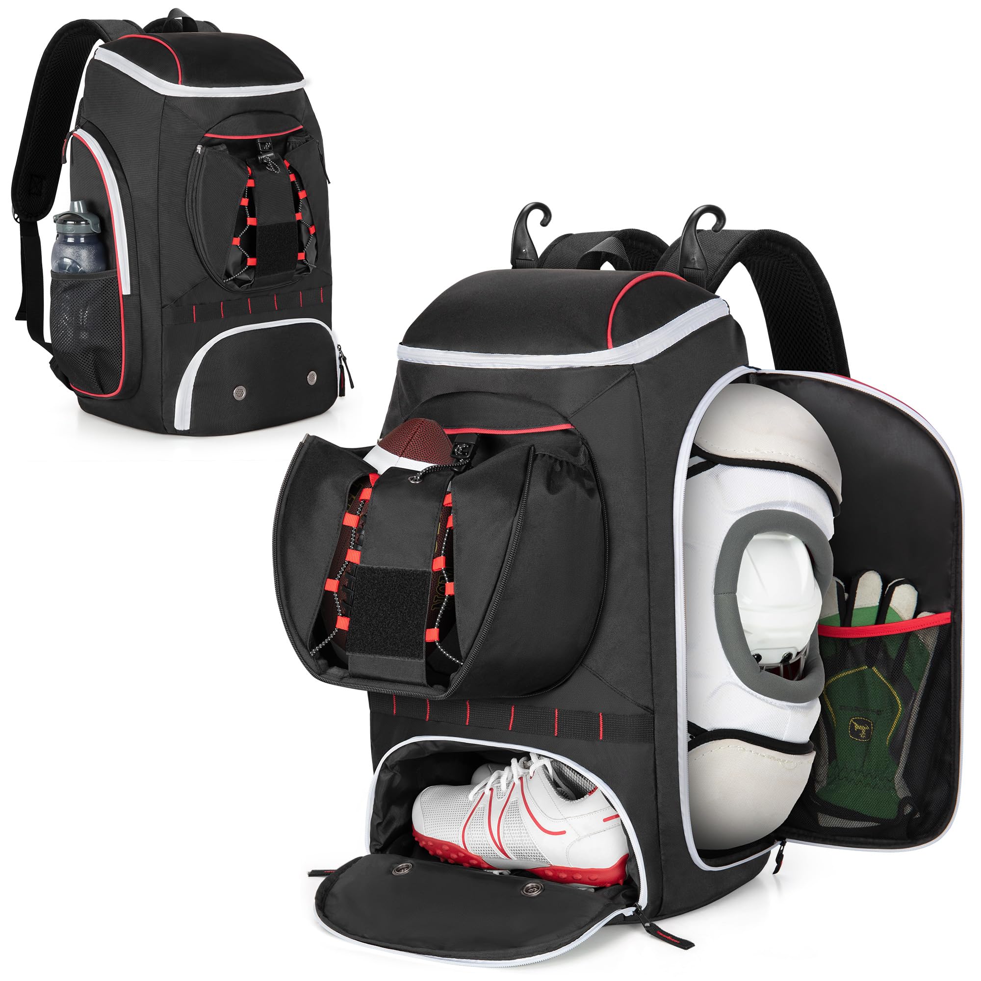 Football Bag for Equipment with External Ball Holder, Insulated Pocket and Fence Hooks, Football Backpack for Youth and Adult