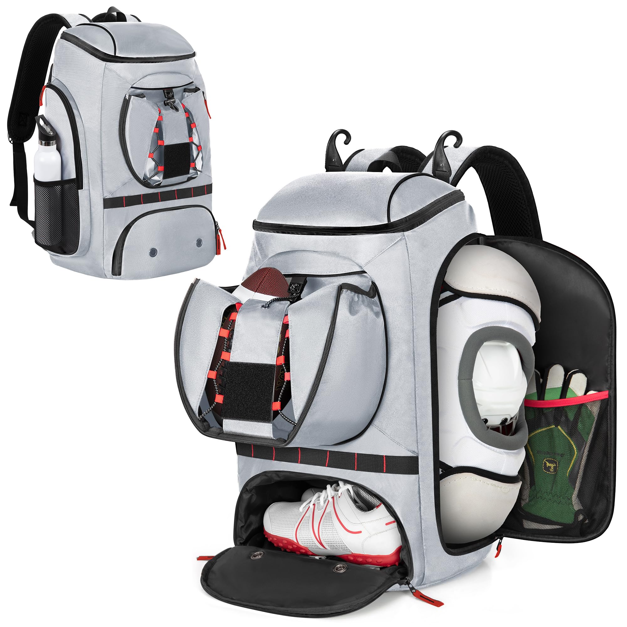 Football Bag for Equipment with External Ball Holder, Insulated Pocket and Fence Hooks, Football Backpack for Youth and Adult