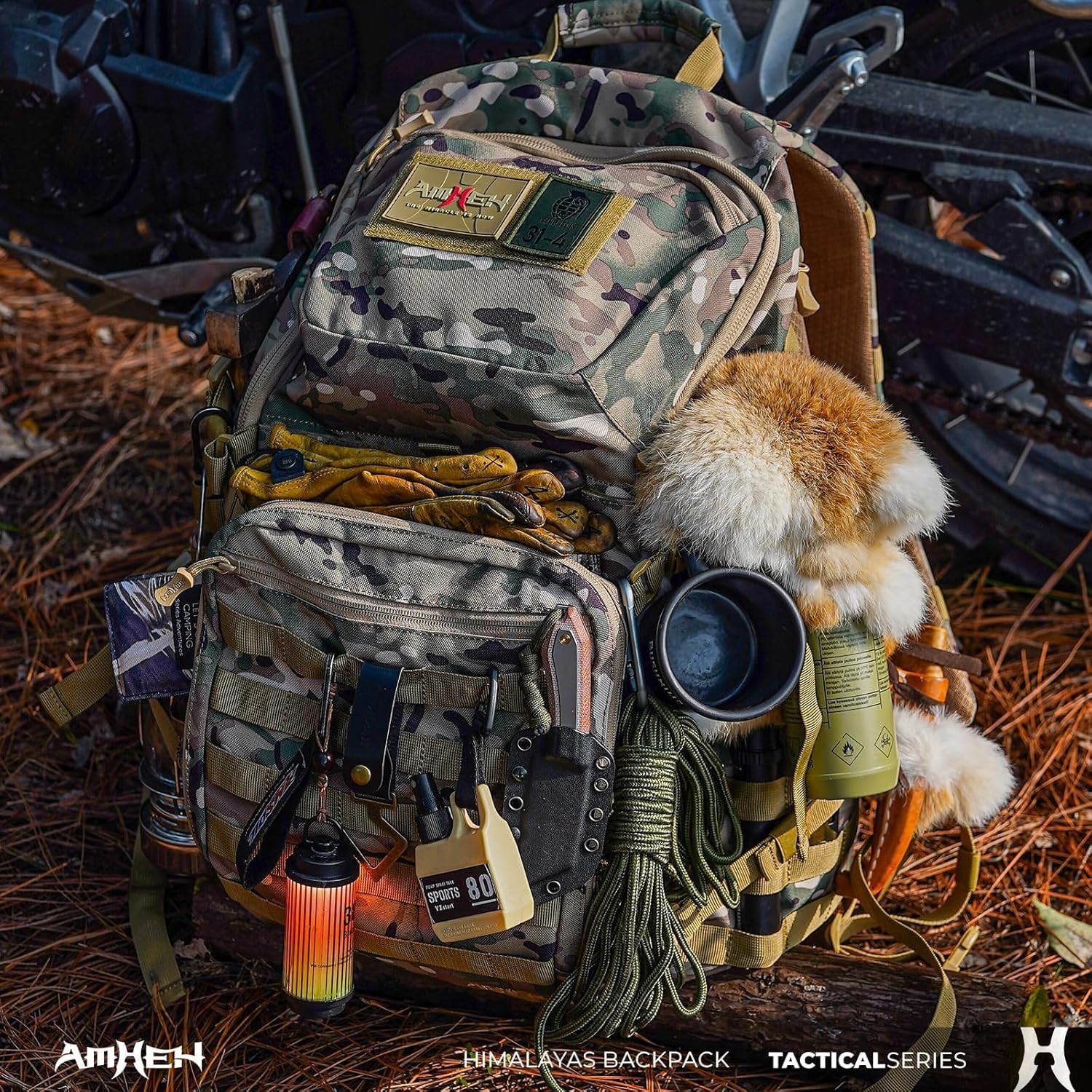 52L Tactical Backpack – 3-Day Bug Out Bag with Helmet Holder, Hydration Pocket & MOLLE for Emergency, Car Camping (Tan)