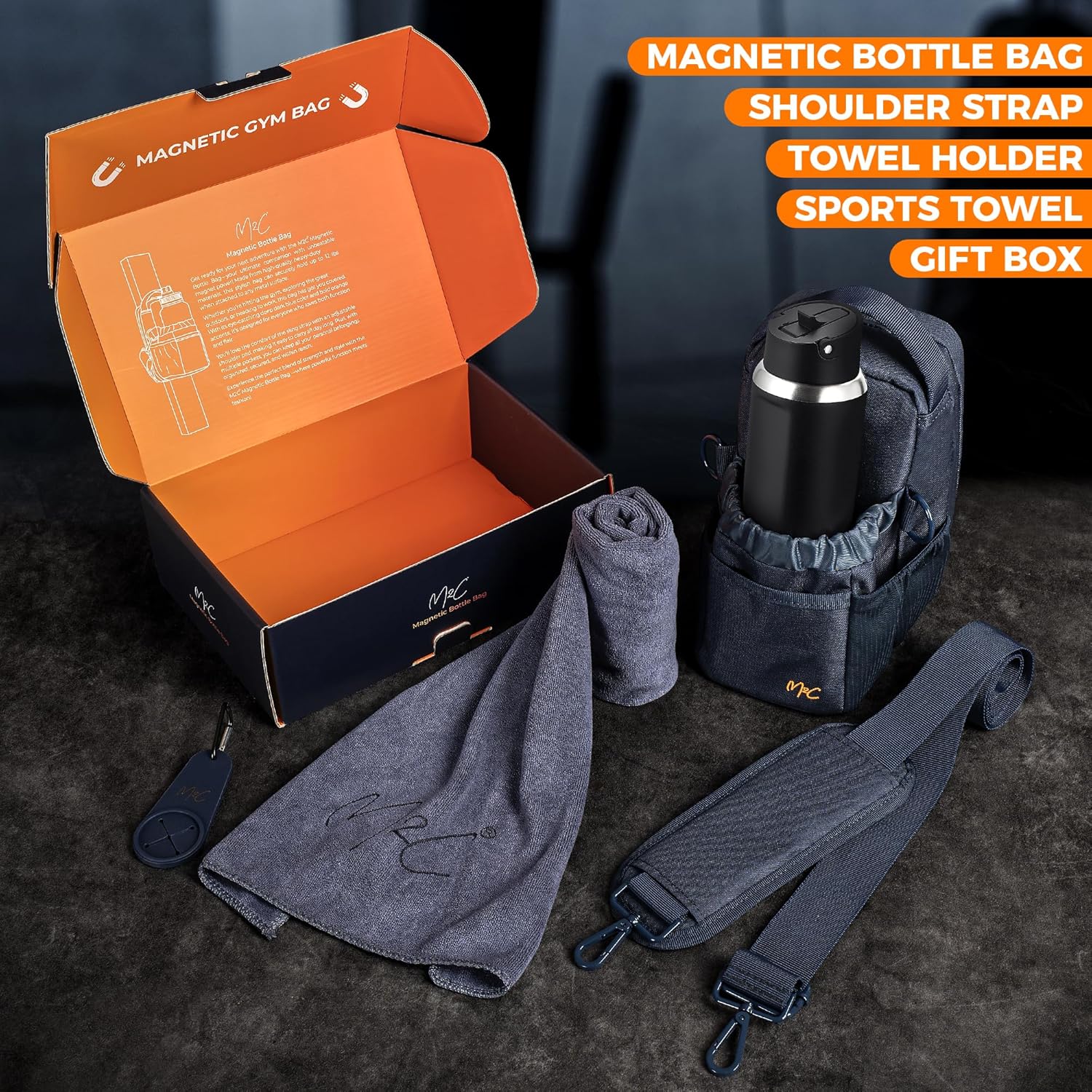 M2C® PREMIUM Magnetic Gym Bag – Holds Up to 12 lbs – Gym Pouch with Water Bottle, Cup & Wallet Pocket, Phone Storage, Key Clip, Adjustable Sling Strap – Ideal for Sports, Work & Travel